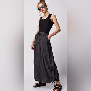 Free People Picture Perfect parachute maxi skirt “faded black” size S NWOT